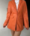 Oranj Düğmeli Deri Ceket