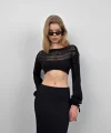 Örgü Detay Crop Triko Bluz