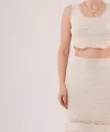 Örme Detaylı Etek Ve Bluz Krem Takım