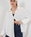 Örme Oversize Gömlek 20264 - Beyaz