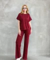 Osy Modal Yumuşak dokulu Kumaş Bisiklet Yaka Kısa Kollu Takım - Bordo