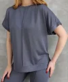 Osy Modal Yumuşak dokulu Kumaş Bisiklet Yaka Kısa Kollu Takım - Füme