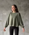 Osy Modal Yumuşak dokulu Kumaş Bisiklet Yaka Oversize Sweatshirt - Haki