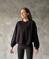 Osy Modal Yumuşak dokulu Kumaş Bisiklet Yaka Oversize Sweatshirt - Siyah