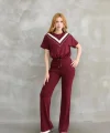 Osy Modal Yumuşak dokulu Kumaş Bisiklet Yaka Parçalı detaylı Kısa Kollu Takım - Bordo