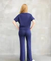 Osy Modal Yumuşak dokulu Kumaş Bisiklet Yaka Parçalı detaylı Kısa Kollu Takım - Lacivert
