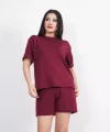 Osy Modal yumuşak dokulu Kumaş Kadın Bisiklet Yaka T-shirt Kısa Şort İkili Takım - Bordo