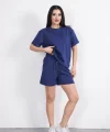Osy Modal yumuşak dokulu Kumaş Kadın Bisiklet Yaka T-shirt Kısa Şort İkili Takım - Mavi