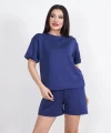 Osy Modal yumuşak dokulu Kumaş Kadın Bisiklet Yaka T-shirt Kısa Şort İkili Takım - Mavi