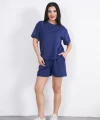 Osy Modal yumuşak dokulu Kumaş Kadın Bisiklet Yaka T-shirt Kısa Şort İkili Takım - Mavi