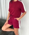 Osy Modal yumuşak dokulu Kumaş Kadın Parçalı Bisiklet Yaka T-shirt Kısa Şort İkili Takım - Bordo