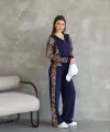 Osy Modal Yumuşak Dokulu Kumaş Kapüşonlu Leopar Desenli Fermuarlı Takım - Lacivert