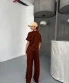 Osy Modal Yumuşak Dokulu Kumaş   Kısa Kollu Bluz Rahat Pantalon ikili Takım- Bordo