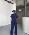 Osy Modal Yumuşak Dokulu Kumaş Kısa Kollu Bluz Rahat Pantalon ikili Takım- Lacivert