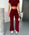 Osy Modal Yumuşak Dokulu Kumaş Kısa Kollu Crop Alt ispanyol Paça Pantalon ikili Takım - Bordo