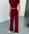 Osy Modal Yumuşak Dokulu Kumaş Kısa Kollu Crop Rahat Pantalon Ikili Takım - Bordo
