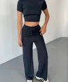 Osy Modal Yumuşak Dokulu Kumaş Kısa Kollu Crop Rahat Pantalon Ikili Takım - Füme