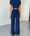 Osy Modal Yumuşak Dokulu Kumaş Kısa Kollu Crop Rahat Pantalon ikili Takım - Lacivert