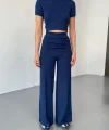 Osy Modal Yumuşak Dokulu Kumaş Kısa Kollu Crop Rahat Pantalon Ikili Takım - Lacivert