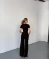 Osy Modal Yumuşak Dokulu Kumaş Kısa Kollu Crop Rahat Pantalon ikili Takım - Siyah