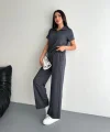 Osy Modal Yumuşak Dokulu Kumaş Kısa Kollu Yakalı T-shirt Pantalon Ikili Takım- Antrasit