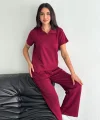 Osy Modal Yumuşak Dokulu Kumaş Kısa Kollu Yakalı T-shirt Pantalon ikili Takım- Bordo