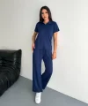 Osy Modal Yumuşak Dokulu Kumaş Kısa Kollu Yakalı T-shirt Pantalon ikili Takım- Lacivert