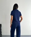 Osy Modal Yumuşak Dokulu Kumaş Kısa Kollu Yakalı T-shirt Pantalon ikili Takım- Lacivert