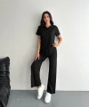 Osy Modal Yumuşak Dokulu Kumaş Kısa Kollu Yakalı T-shirt Pantalon Ikili Takım- Siyah