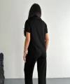 Osy Modal Yumuşak Dokulu Kumaş Kısa Kollu Yakalı T-shirt Pantalon ikili Takım- Siyah