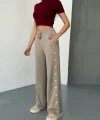 Osy Modal Yumuşak Dokulu Kumaş Nakış işlemeli Rahat Bol Paça Eşofman Pantalon - Bej