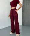 Osy Modal Yumuşak Dokulu Kumaş Nakış Işlemeli Rahat Bol Paça Eşofman Pantalon - Bordo