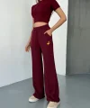 Osy Modal Yumuşak Dokulu Kumaş Nakış işlemeli Rahat Bol Paça Eşofman Pantalon - Bordo