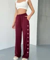 Osy Modal Yumuşak Dokulu Kumaş Nakış Işlemeli Rahat Bol Paça Eşofman Pantalon - Bordo