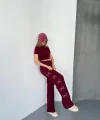 Osy Modal Yumuşak Dokulu Kumaş Nakış Işlemeli Rahat Bol Paça Eşofman Pantalon - Bordo