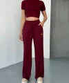 Osy Modal Yumuşak Dokulu Kumaş Nakış işlemeli Rahat Bol Paça Eşofman Pantalon - Bordo