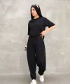 Osy Modal Yumuşak Dokulu Kumaş Oversize Bisiklet Yaka T-shirt Jogger Eşofman Altı Eşofman Takımı - Siyah