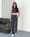 Osy Modal Yumuşak Dokulu Kumaş Tam Fermuarlı Crop Pantalon İkili Takım - Antrasit