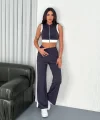 Osy Modal Yumuşak Dokulu Kumaş Tam Fermuarlı Crop Pantalon İkili Takım - Antrasit