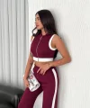 Osy Modal Yumuşak Dokulu Kumaş Tam Fermuarlı Crop Pantalon İkili Takım - Bordo