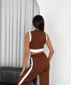 Osy Modal Yumuşak Dokulu Kumaş Tam Fermuarlı Crop Pantalon İkili Takım - Kahverengi