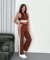 Osy Modal Yumuşak Dokulu Kumaş Tam Fermuarlı Crop Pantalon İkili Takım - Kahverengi