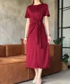Osy Modal Yumuşak Dokulu Kumaş Yandan Bağlamalı Elbise - Bordo