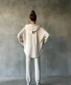 Osy odal Yumuşak Dokulu Kumaş Gogger Oval Kesim Kapüşonlu Fermuarlı Takım Beyaz