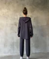 Osy odal Yumuşak Dokulu Kumaş Gogger Oval Kesim Kapüşonlu Fermuarlı Takım Füme