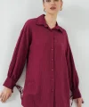 Oversize Bağcıklı Gömlek 5954 - Bordo