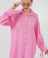 Oversize Bağcıklı Gömlek 5954 - Pembe