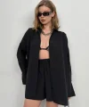Oversize Gömlek Büzgülü Şort Takım