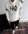 Oversize Kapşonlu Baskılı SweatShirt - Beyaz