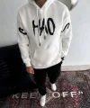 Oversize Kapşonlu Baskılı SweatShirt - Beyaz